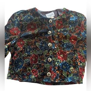 Vintage 90s Floral Velvet Button-Up Jacket Cropped Gold Metallic